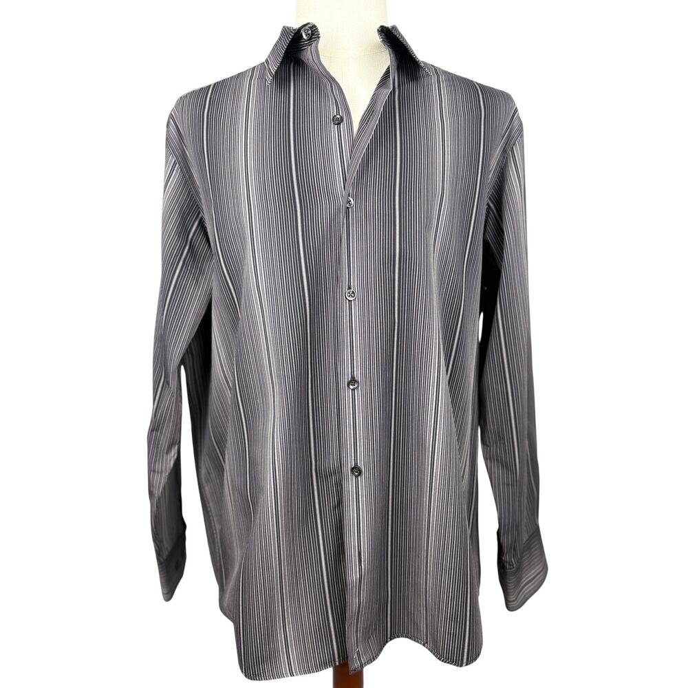 Claiborne Black Gray Pinstripe Button Up Shirt XL - Picture 2 of 6